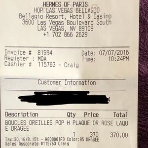 Hermès receipt proof